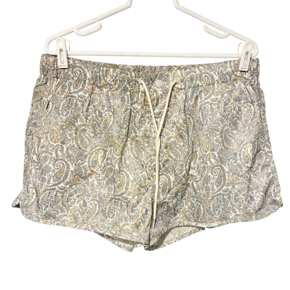 Marc by Marc Jacobs Mens Large White Gray Paisley Print Bathing Suit Swim Trunks